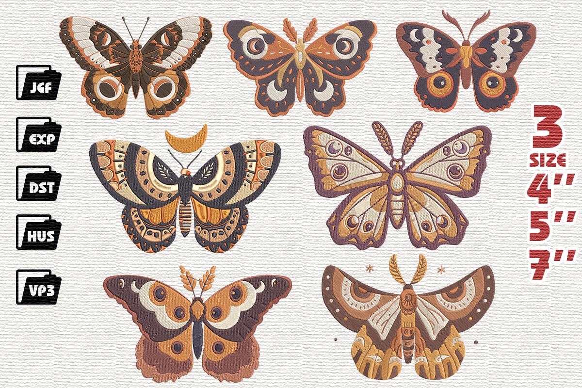 Set of 7 Boho Butterfly Embroidery