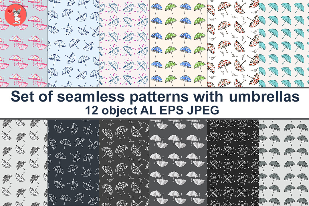 Set of Seamless Patterns with Umbrellas Graphic by TATiana · Creative ...