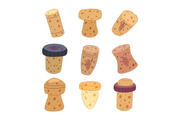 Wine Cork Bottle Set Cartoon Grafik Druckbare Illustrationen Von pikepicture