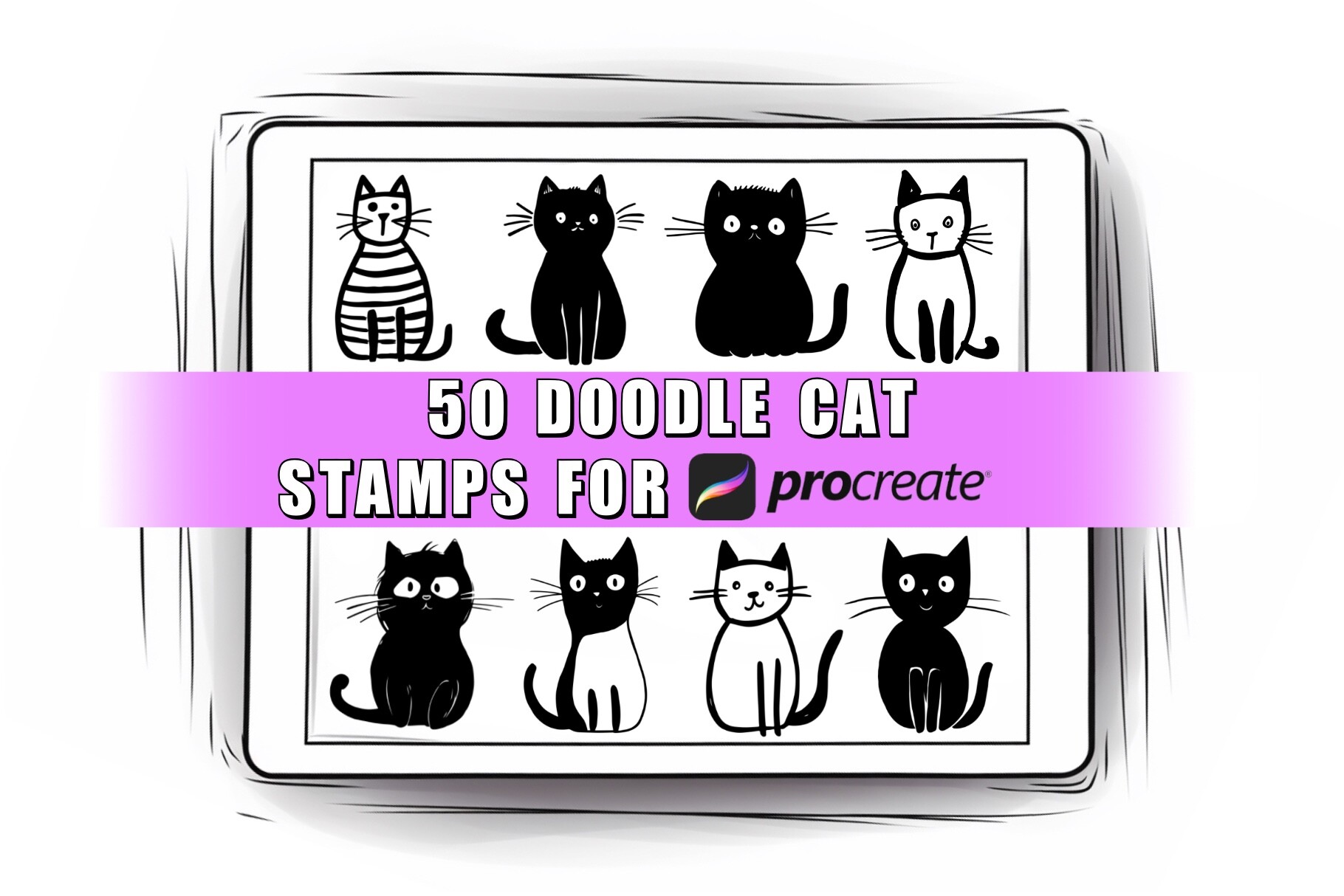 50 Cat Doodle Procreate Stamps Brushes Graphic by ProcreateSale ...