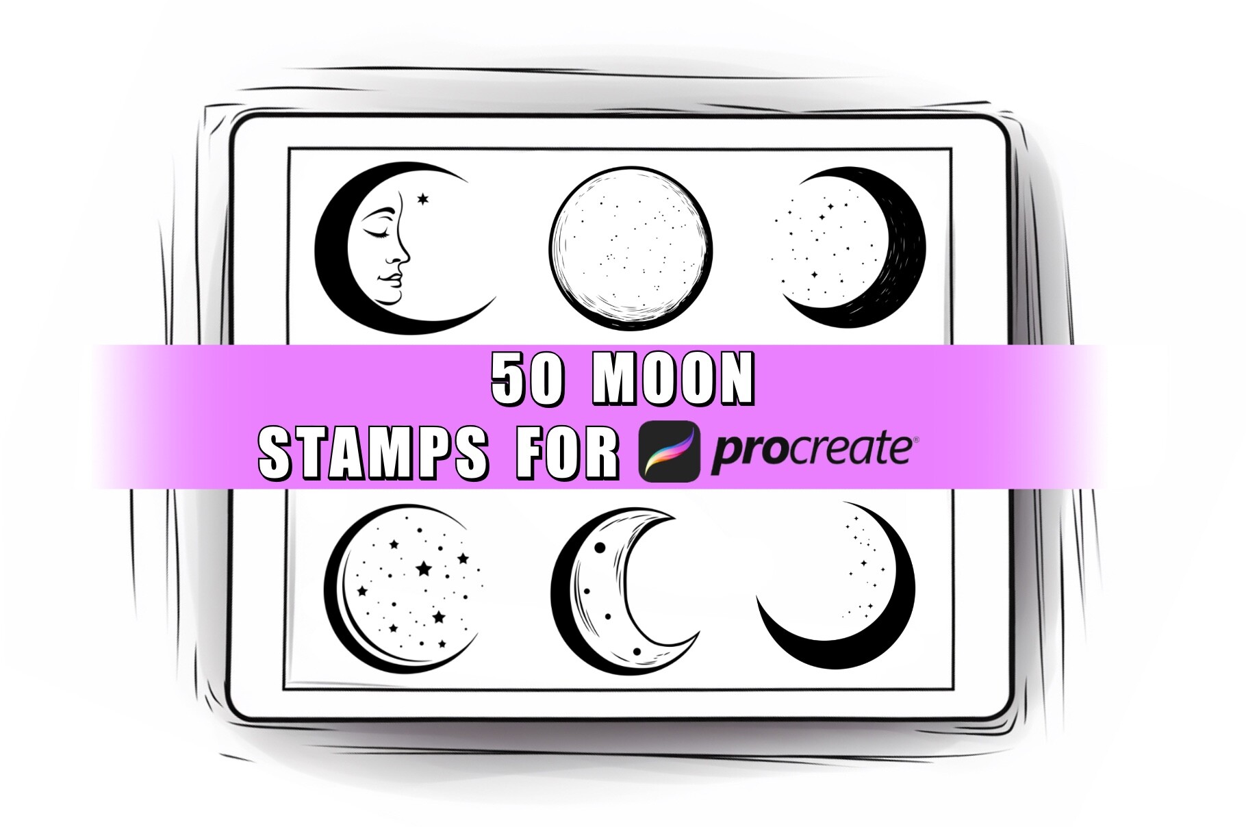 50 Moon Procreate Stamps Brushes Graphic by ProcreateSale · Creative ...