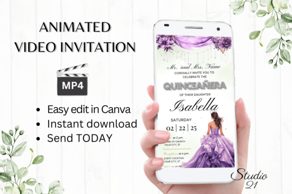 Cute Quinceanera Invitation Illustration Modèles pour les Réseaux Sociaux Par Studio21