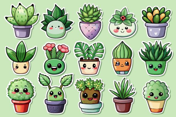 Kawaii Cute Potted Plant Sticker Set