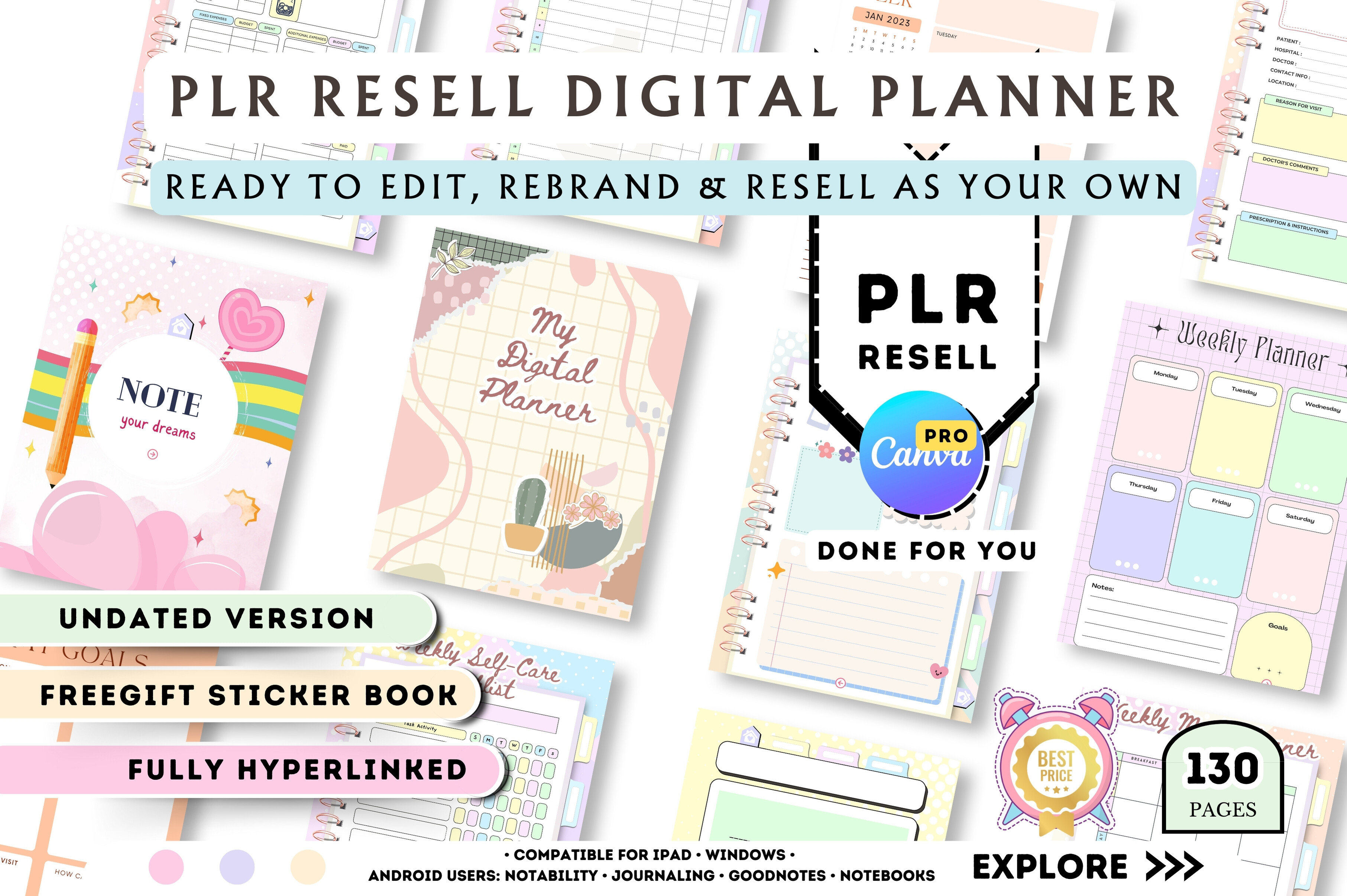 PLR Resell Canva Undated Digital Planner