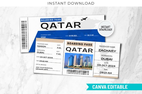 Qatar Boarding Pass Ticket Template