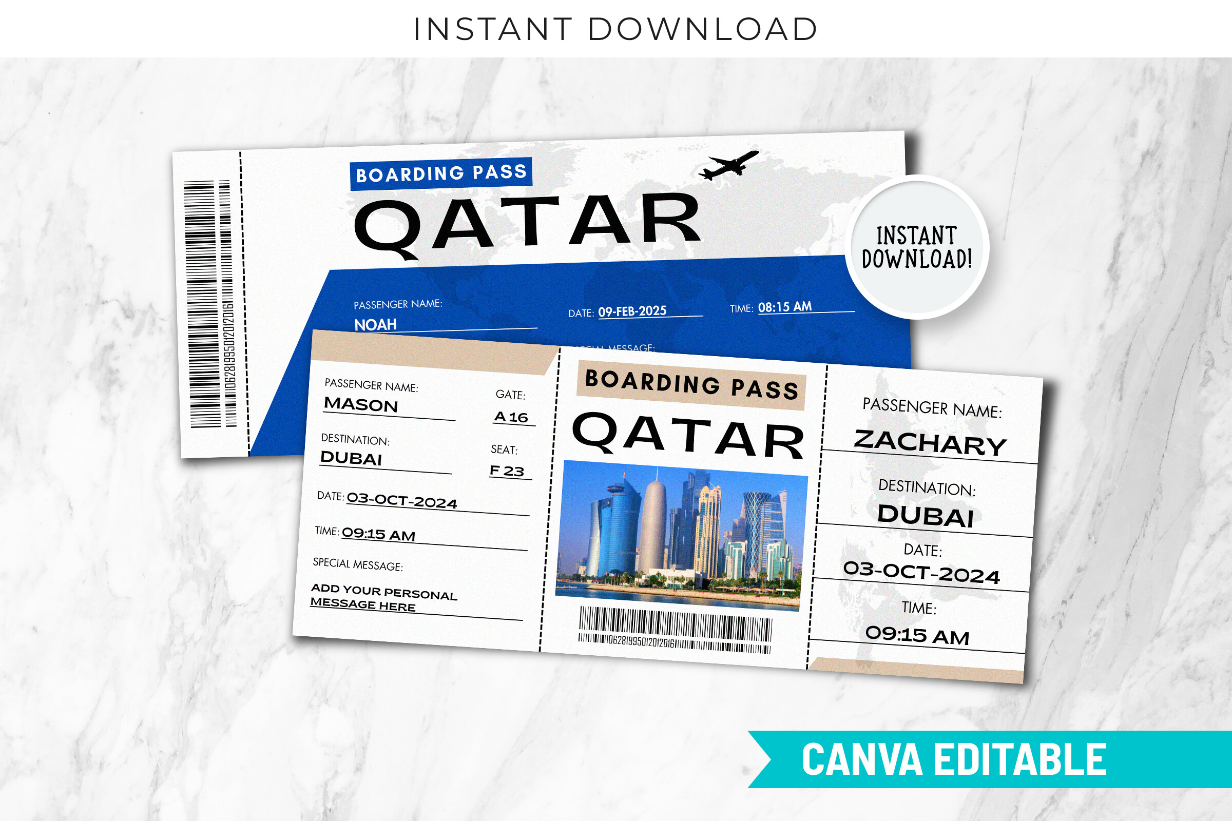 Qatar Boarding Pass Ticket Template