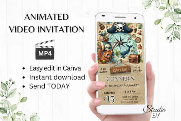 Animated Pirate Birthday Party Invite Grafica Modelli per i Social Media Di Studio21