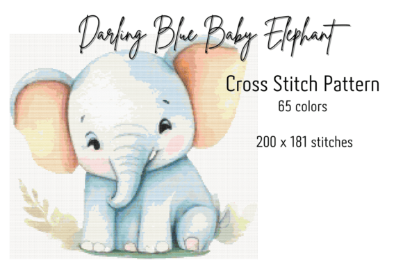 Blue Baby Elephant Cross Stitch Pattern