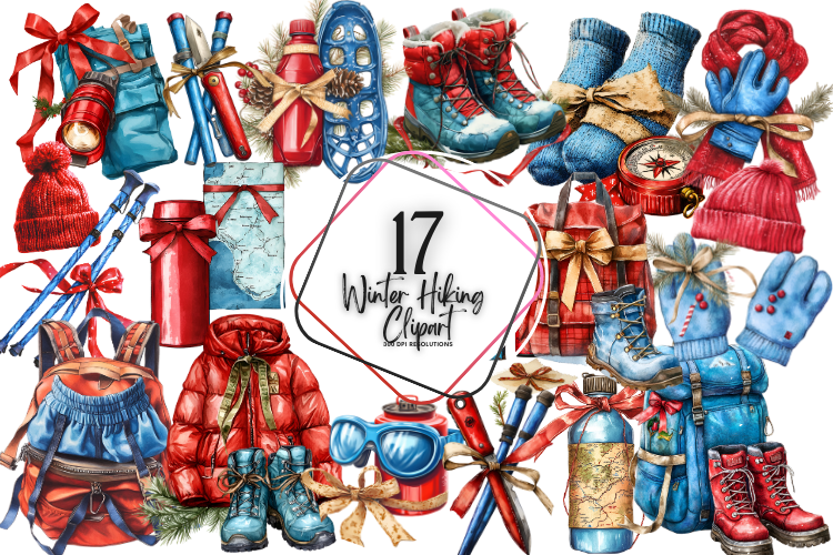 Coquette Winter Blue & Red Hiking Clipar Graphic by Markicha Art ...