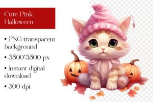 Cute Pink Halloween Cat in Witch Hat Graphic by TheArcherDesign ...