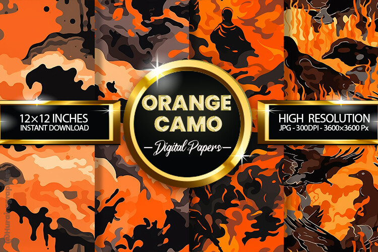 Orange Camo Digital Papers Graphic by Hurairagraphics · Creative Fabrica