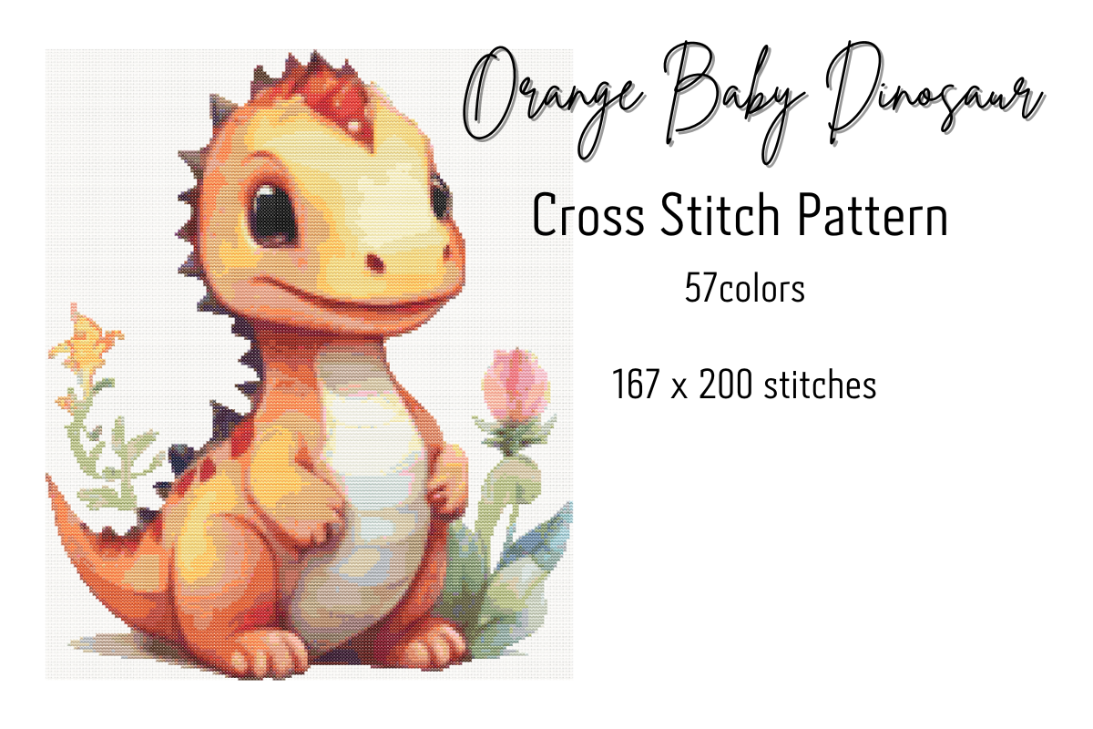 Orange Dinosaur Cross Stitch Pattern