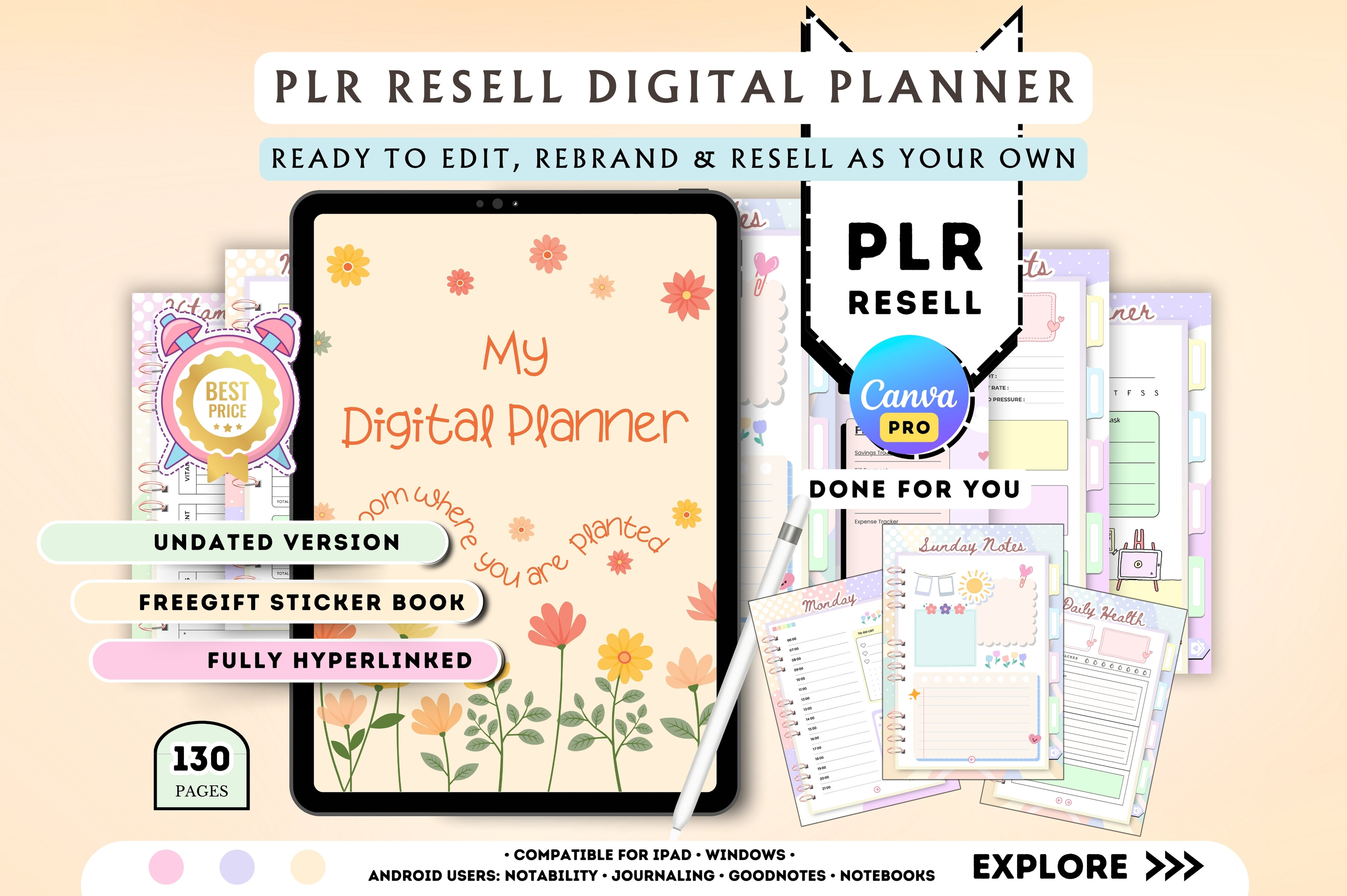 PLR Resell Canva Undated Digital Planner Graphic by Tas Creative Studio ...