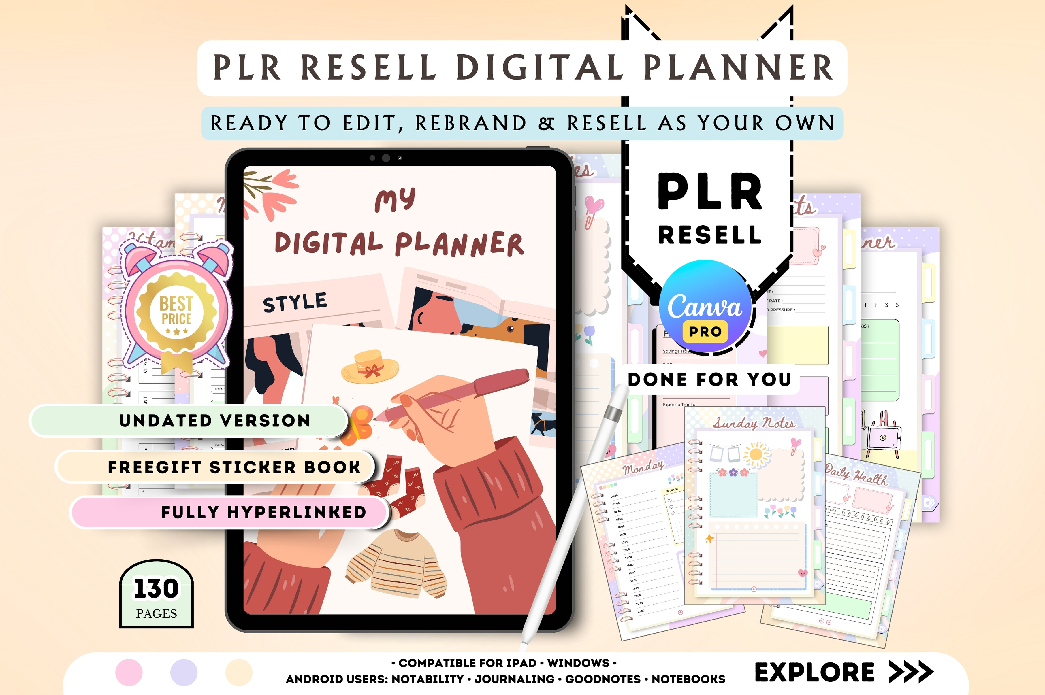 PLR Resell Cute Undated Digital Planner Graphic by Tas Creative Studio ...