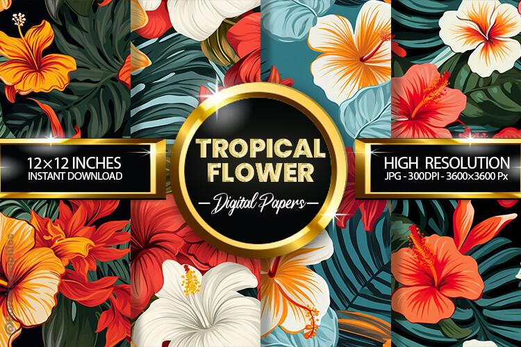 Tropical Flower Digital Papers Graphic by Hurairagraphics · Creative ...