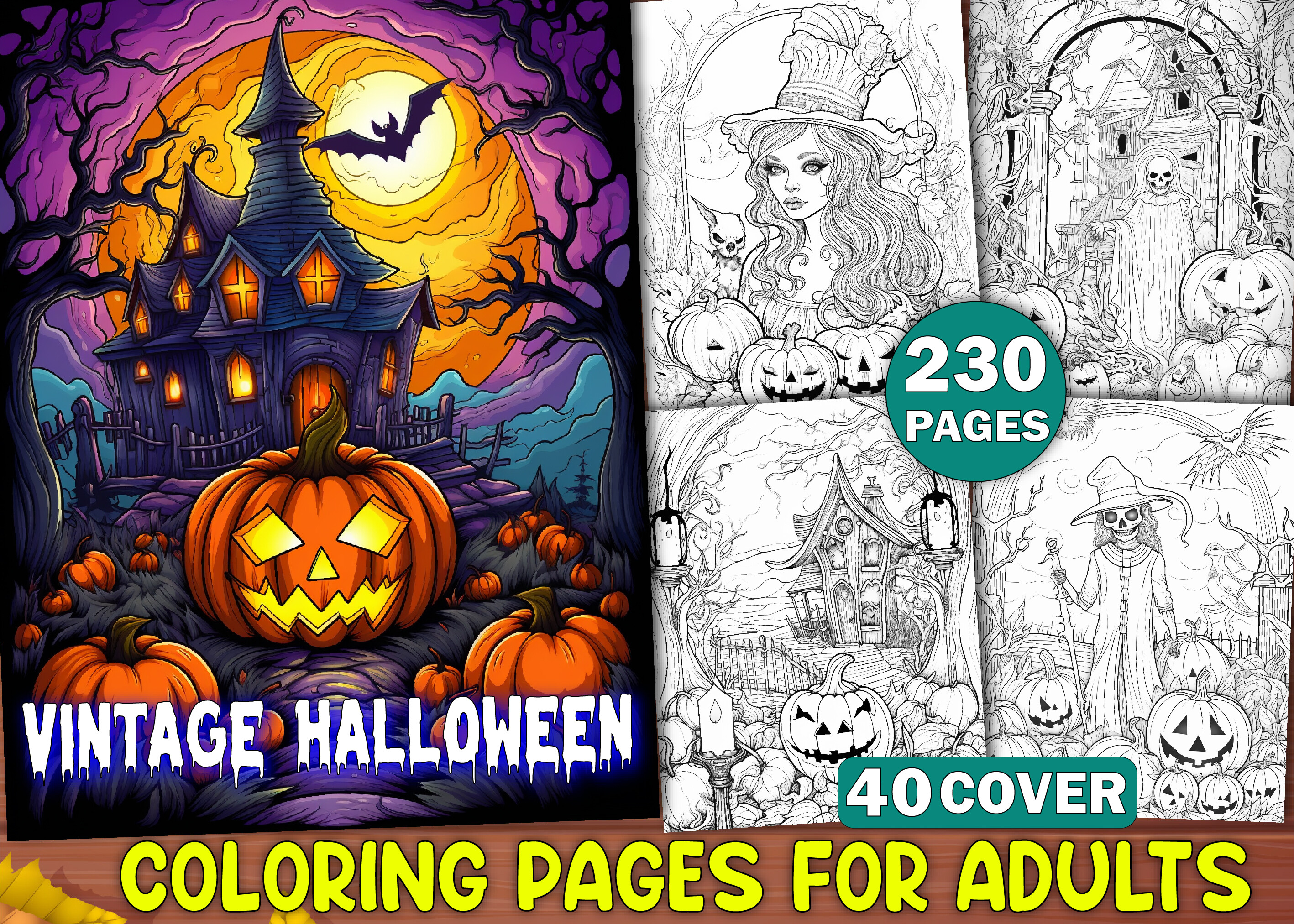 230 Vintage Halloween Coloring Book Page