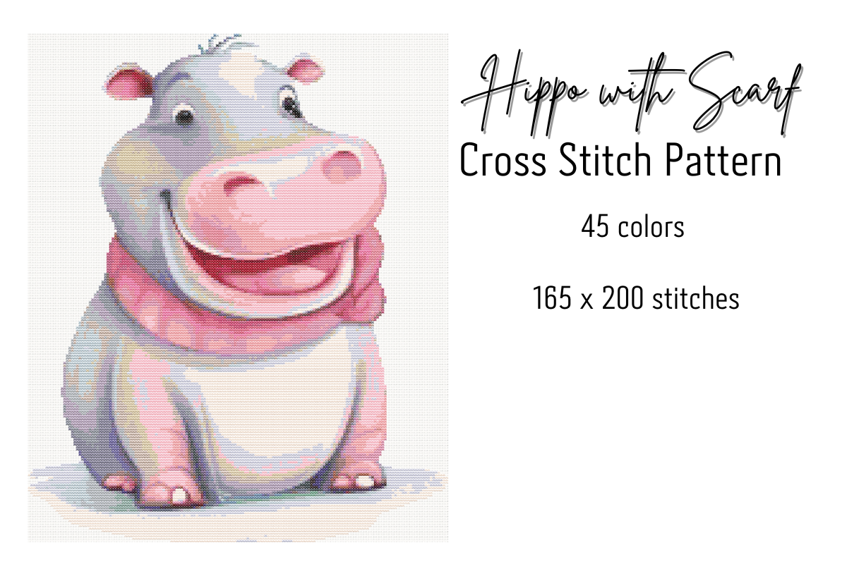 Hippo with Scarf Cross Stitch Pattern