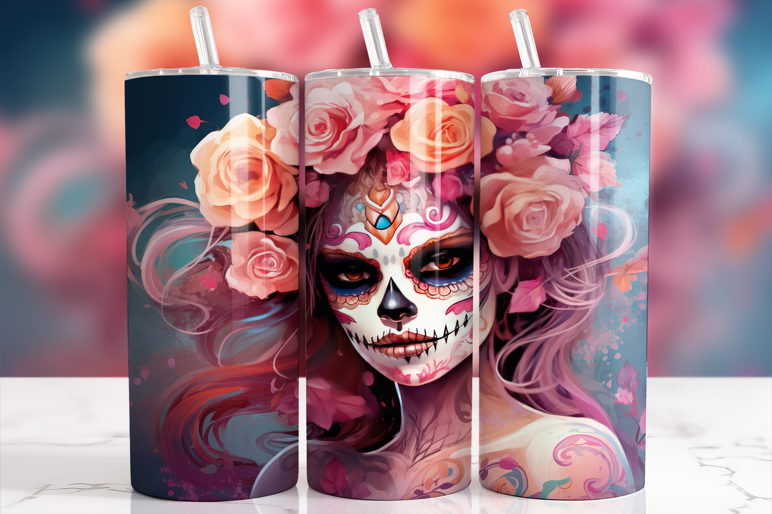 Rose Sugar Skull Halloween Tumbler Wrap Graphic by printablepretty ...