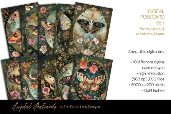 Victorian Botanical Moths Postcards Graphic AI Illustrations By daphnepopuliers