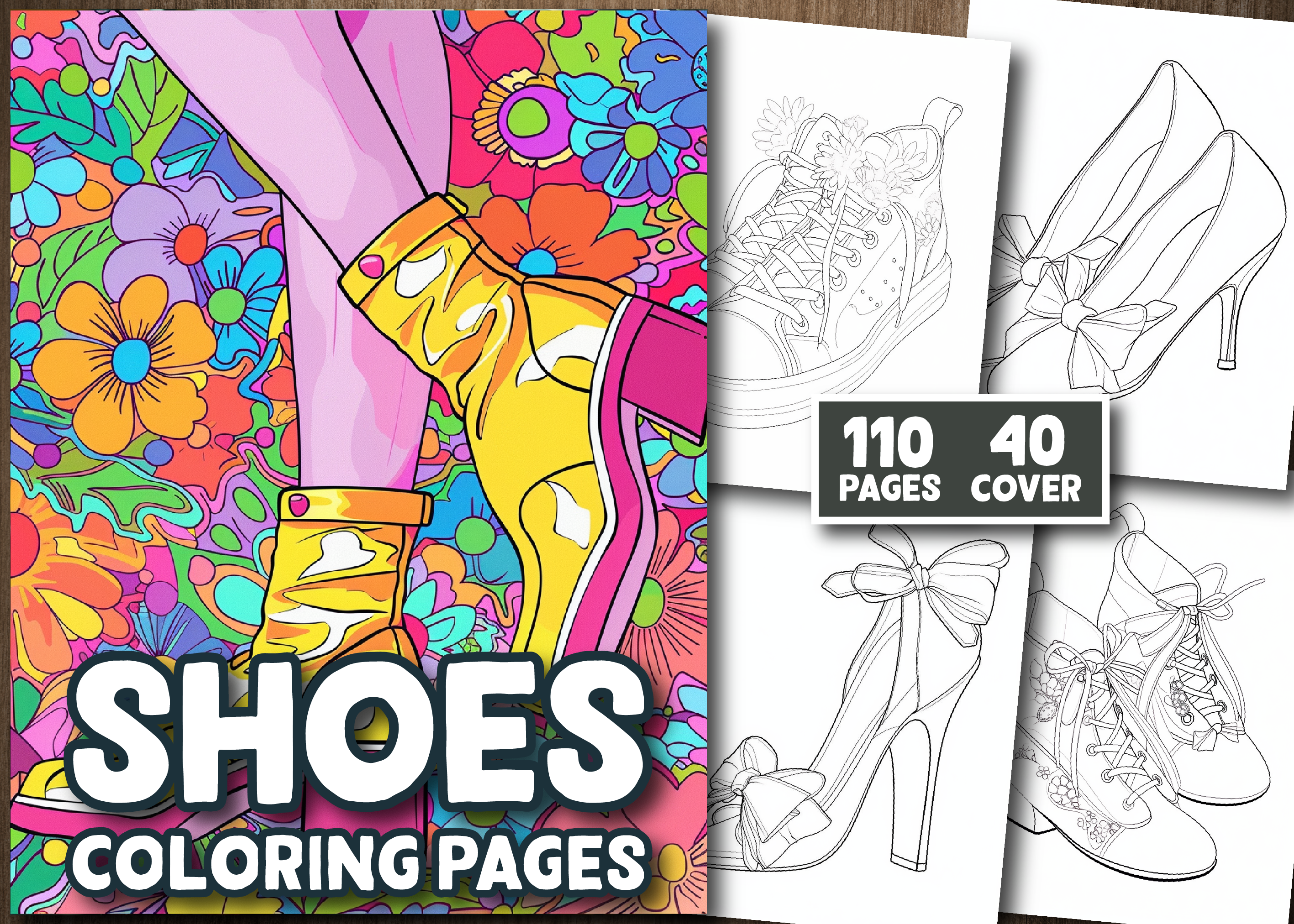 110 Pages Fashion Shoes Coloring Book