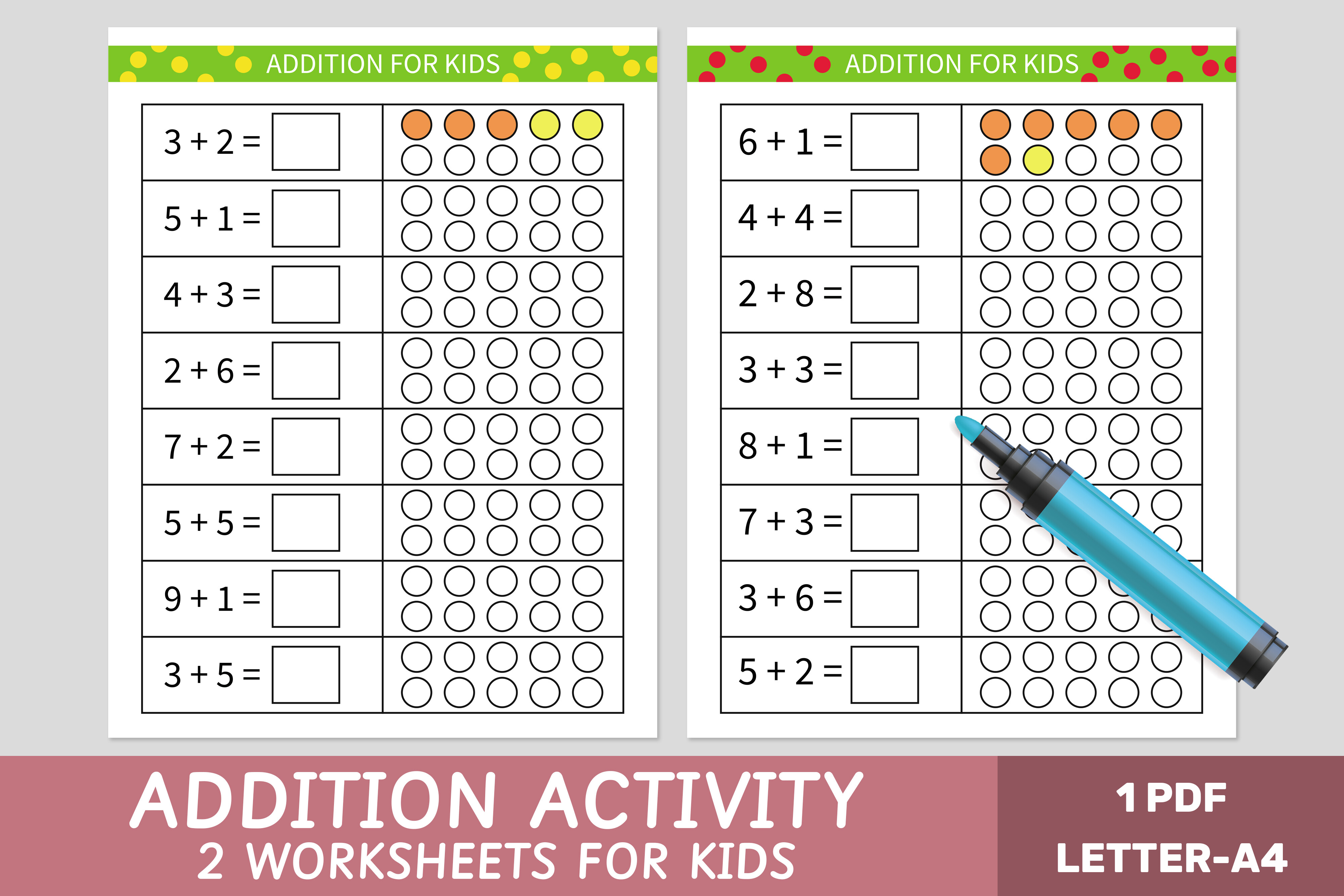 Addition Worksheets for Kids - Math Game