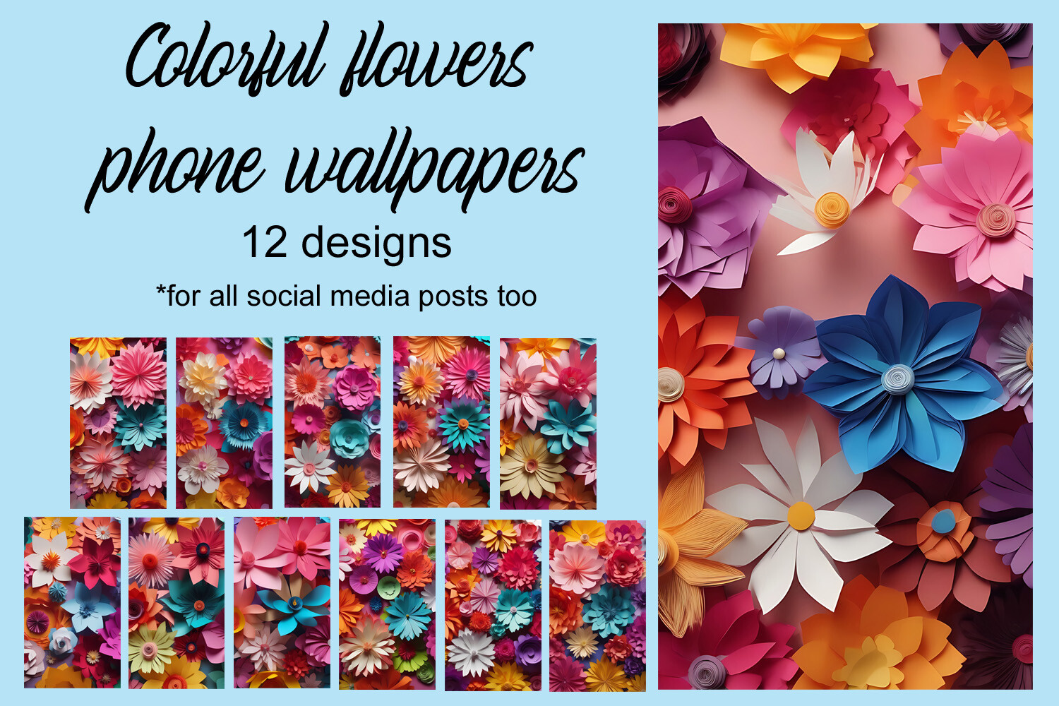 Colorful Flowers Phone Wallpapers Graphic by Andrea Kostelic · Creative ...