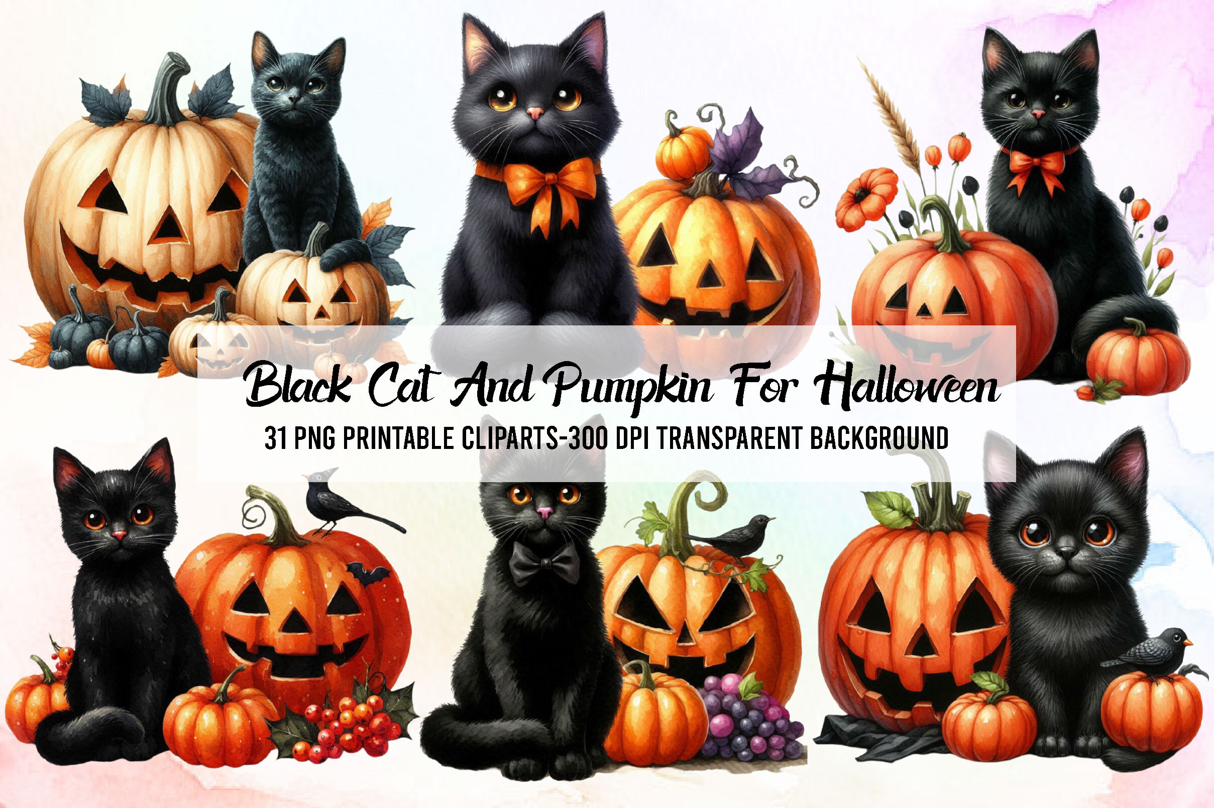 Black Cat and Pumpkin for Halloween Graphic by WatercolorArt · Creative ...