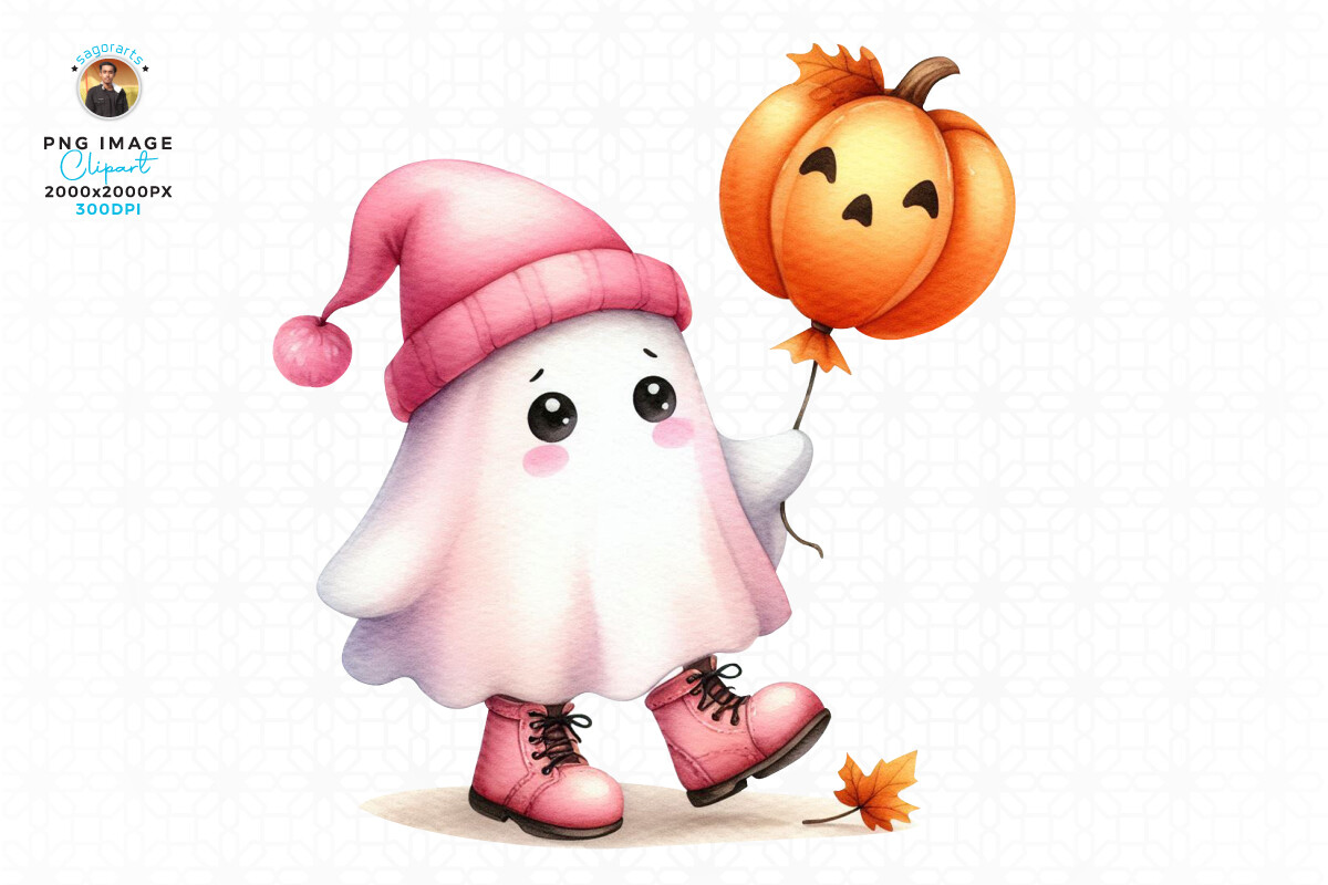 Halloween Cute Ghost Balloon Pumpkin PNG Graphic by sagorarts ...