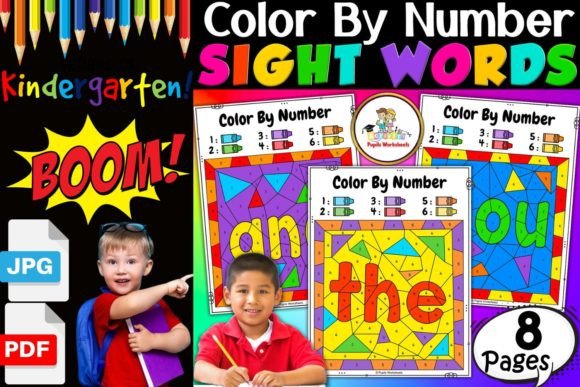 Kindergarten Sight Words Color by Number