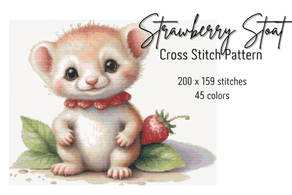 Strawberry Stoat Cross Stitch Pattern