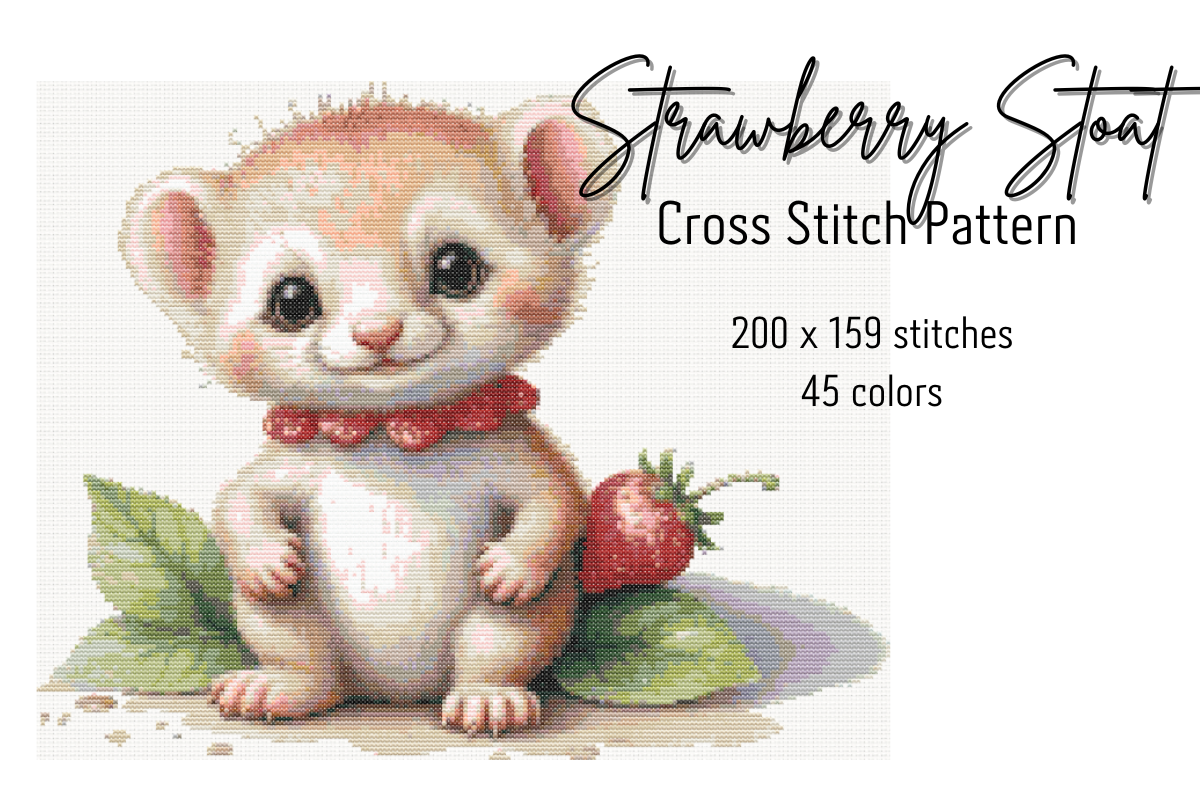 Strawberry Stoat Cross Stitch Pattern