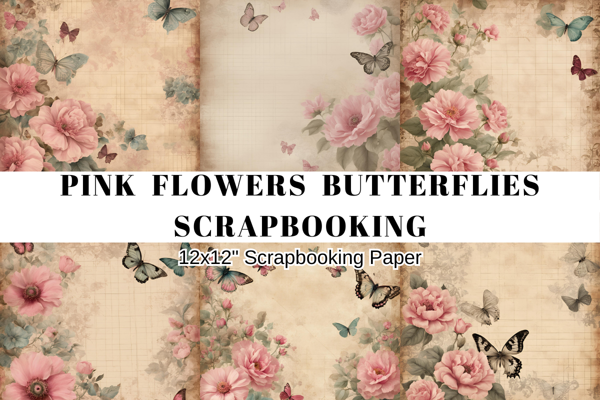 Vintage Pink Flowers and Butterflies Graphic by Jacky Studio · Creative ...