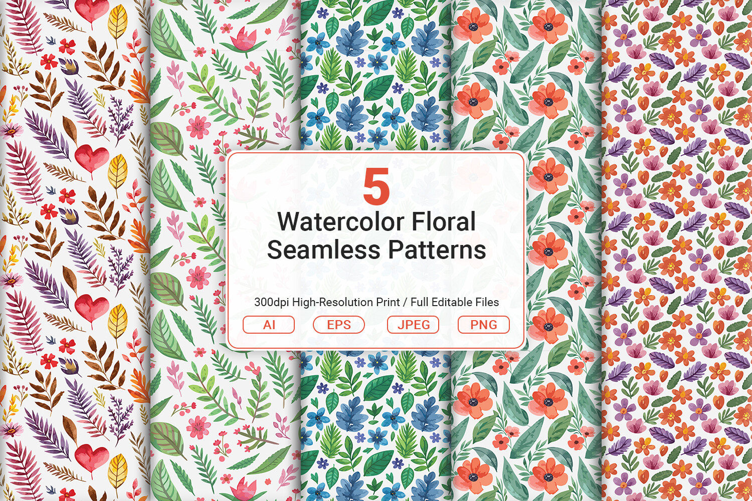 Watercolor Floral Seamless Patterns Graphic by JUNDI · Creative Fabrica