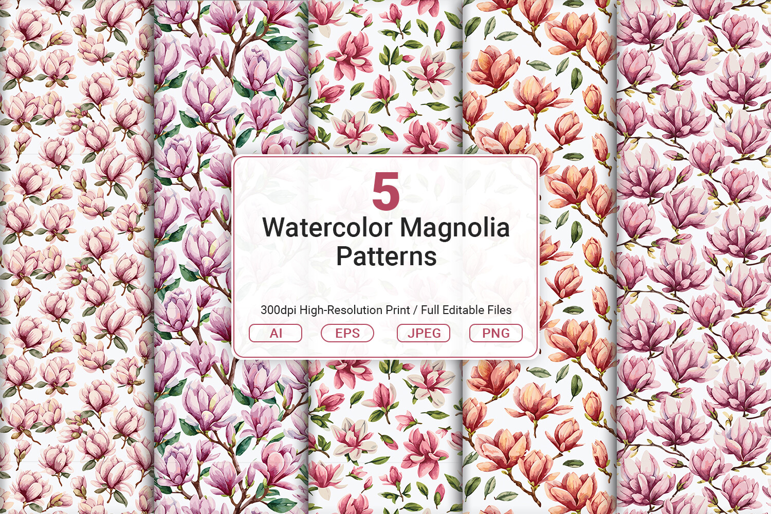 Watercolor Magnolia Patterns Graphic by JUNDI · Creative Fabrica