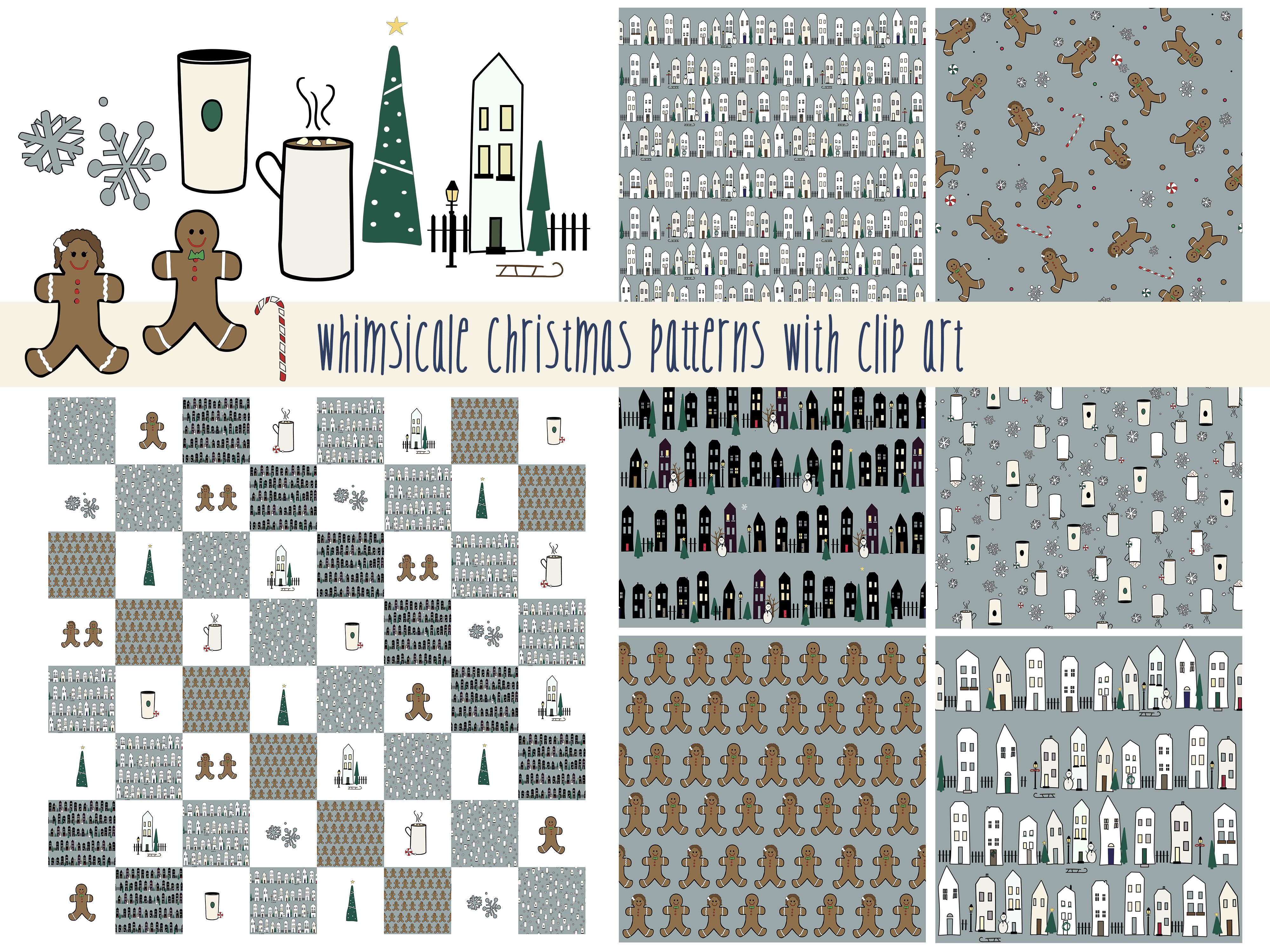 Whimsical Christmas Patterns W/ Clip Art
