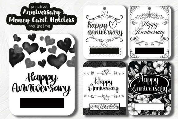 Black and White Anniversary Money Cards