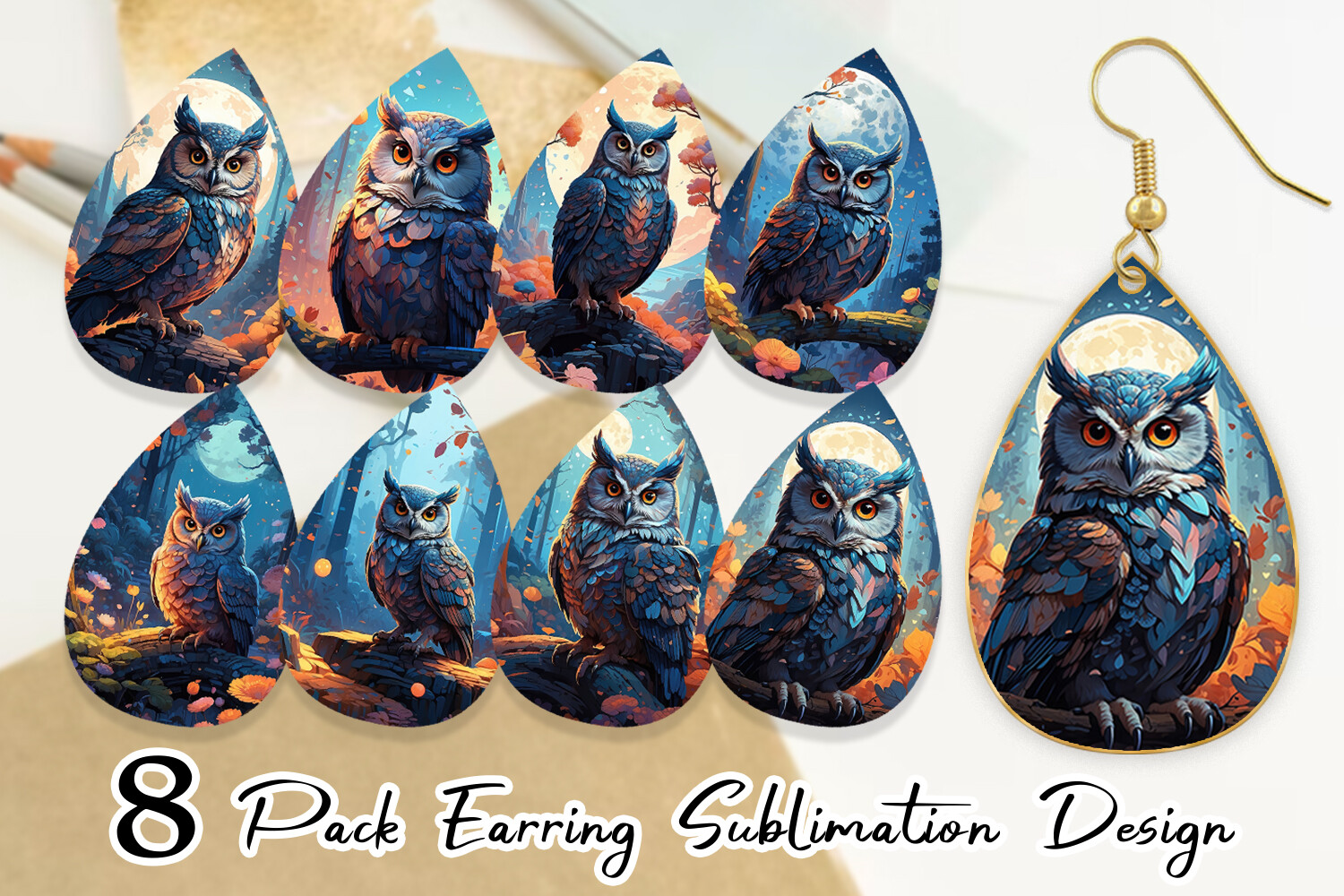 Earring Moonlit Woodland Owl Graphic by Artnoy · Creative Fabrica