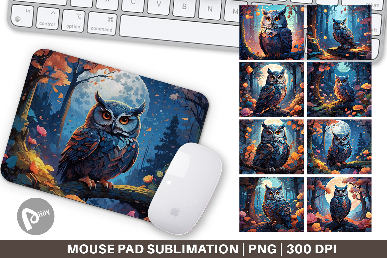 Mouse Pad Moonlit Woodland Owl Graphic by Artnoy · Creative Fabrica