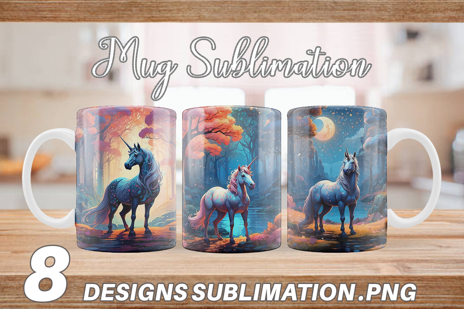 Mug Wrap Moonlit Woodland Unicorn Graphic by Artnoy · Creative Fabrica