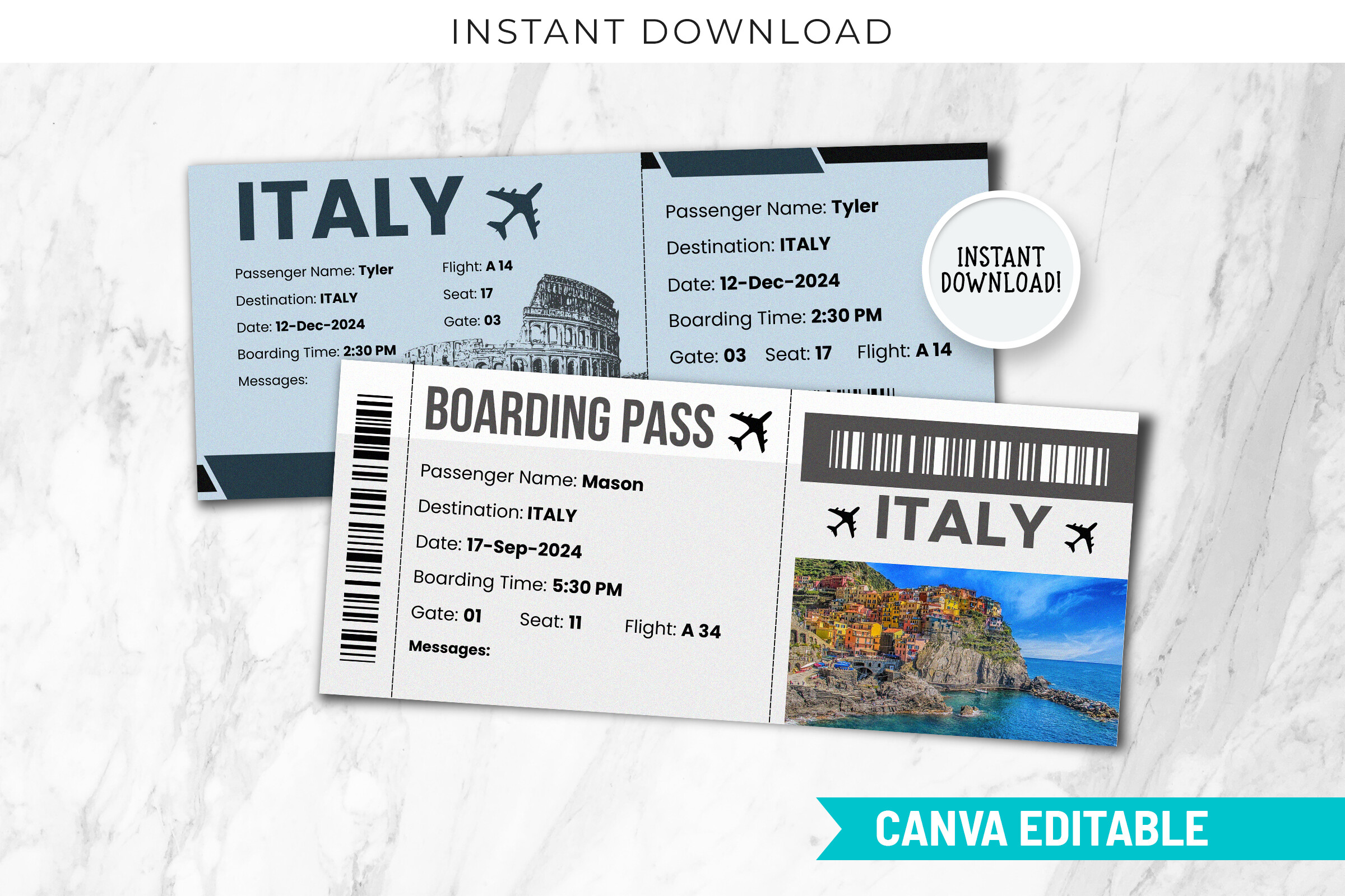 Printable ITALY Boarding Ticket Template