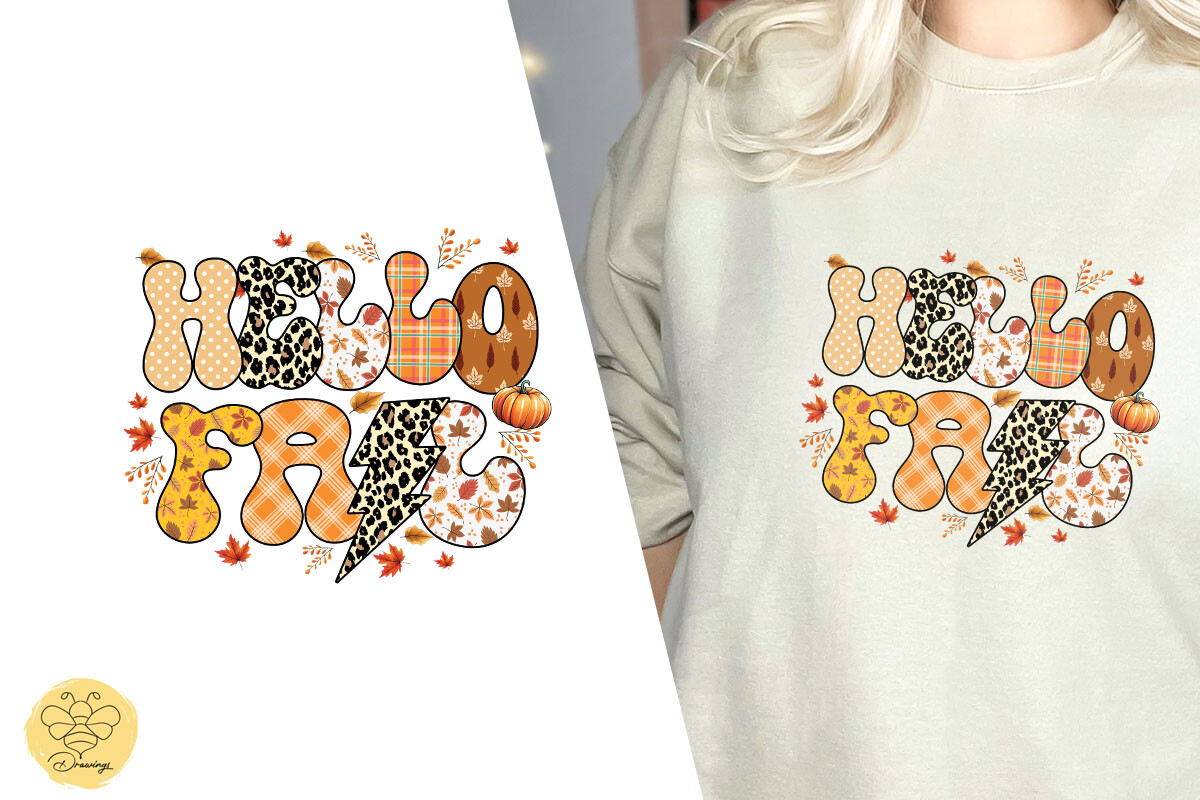Sublimation Hello Fall Retro Fall PNG Graphic by BeeDrawings · Creative ...