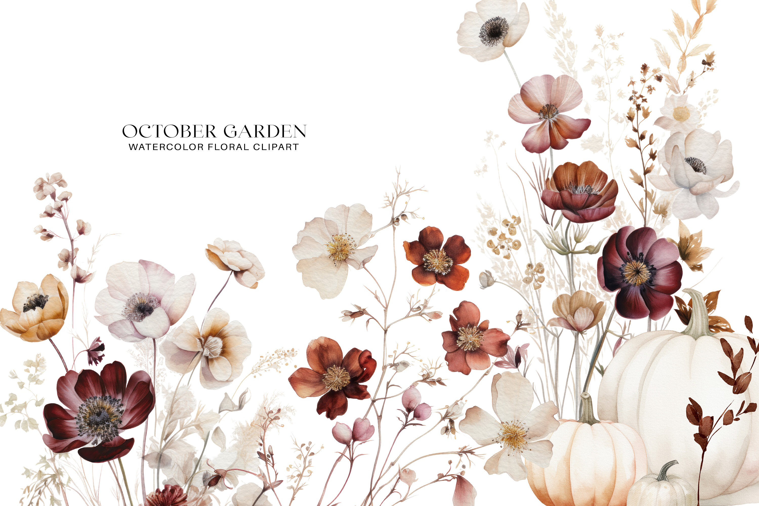 Watercolor Floral Pumpkin Clipart Set Graphic by Patishop Art ...