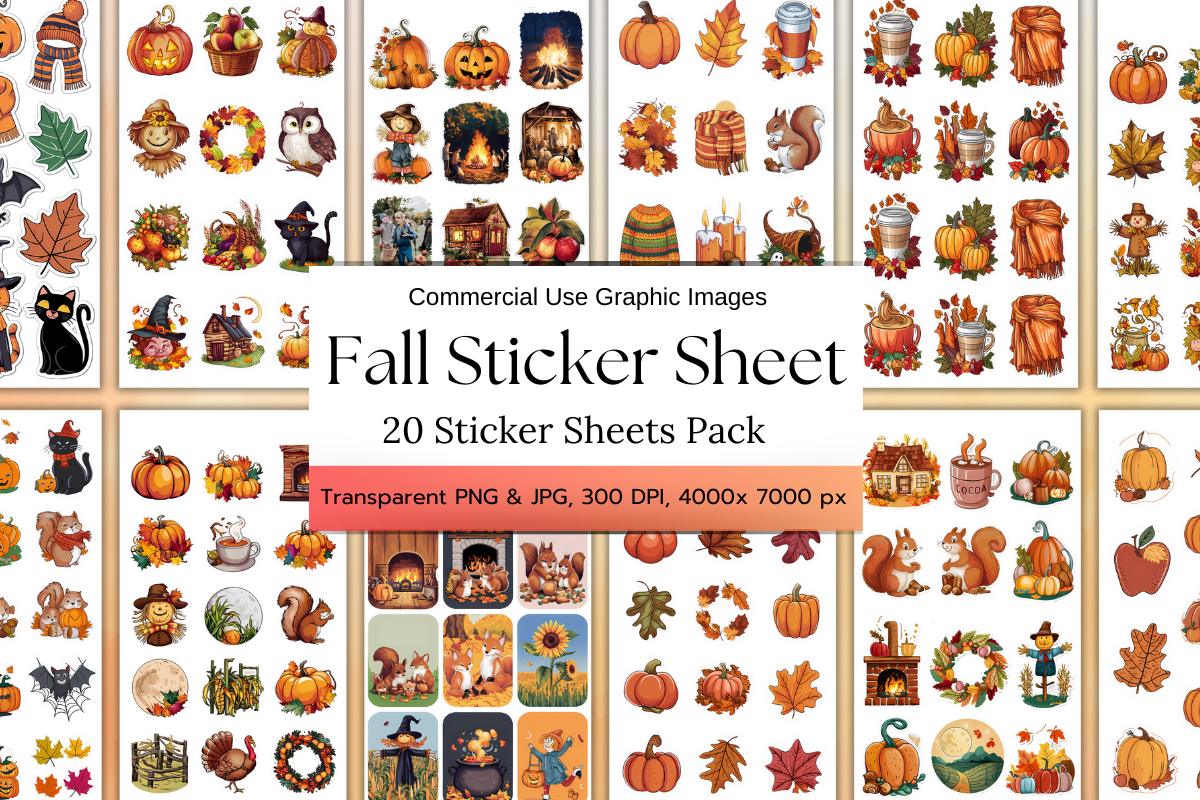 20 Fall Sticker Sheets Pack Graphic by Dreamwings Creations · Creative ...