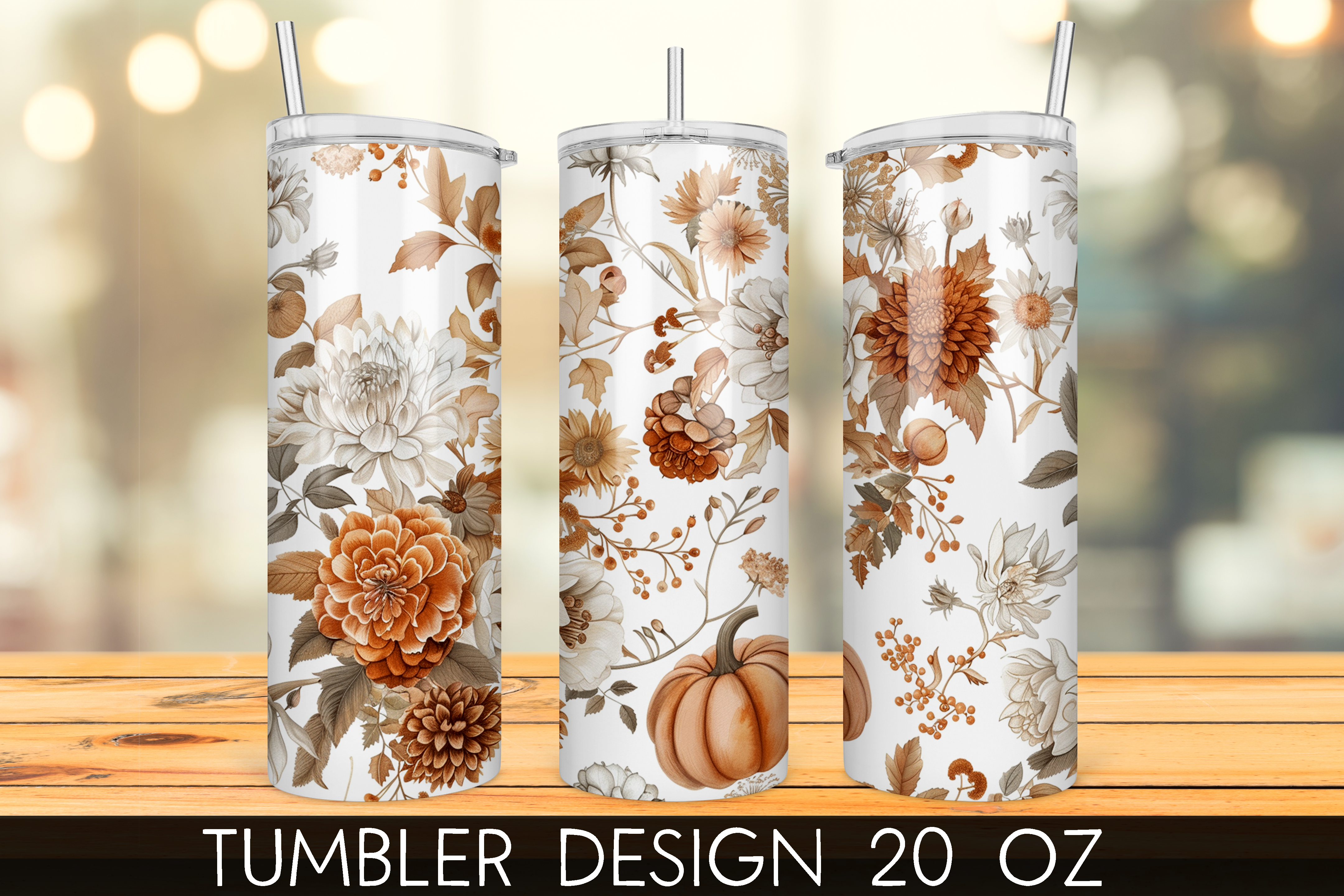 Autumn Floral Pumpkin Tumbler Wrap Graphic by mragjaza · Creative Fabrica