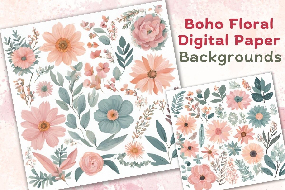 Boho Floral Digital Paper Backgrounds Graphic by Catchy Ideaz ...