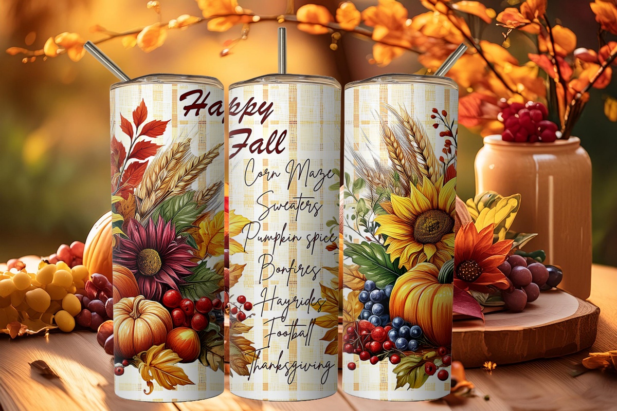 Happy Fall 20oz Straight Tumbler Wrap Graphic by ArtMix · Creative Fabrica