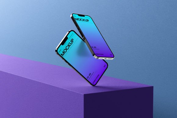 Phone Floating Graphics Triple Floating Mobile Mockup Template Graphic by Jujustudio · Creative ...