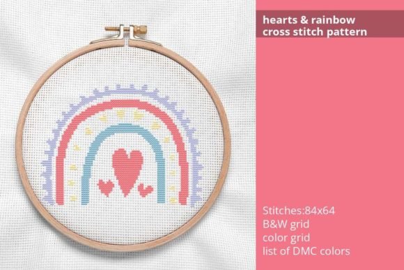 Hearts & Rainbow Cross Stitch Pattern