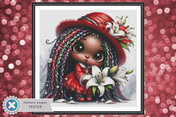 Black Gnome Floral Cross Stitch Pattern