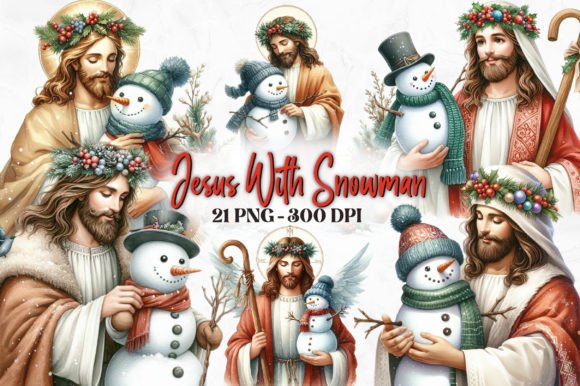 Christmas Jesus with Snowman Clipart